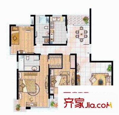 大唐盛世花园户型图3室2厅2卫1厨