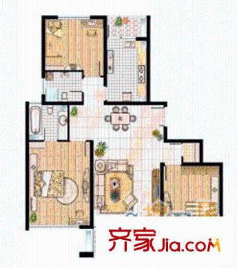 大唐盛世花园户型图3室2厅2卫1厨