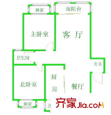 翰城国际户型图户型图 2室2厅1卫1厨