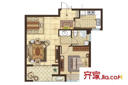 唐镇壹号A户型 1室2厅1卫1厨