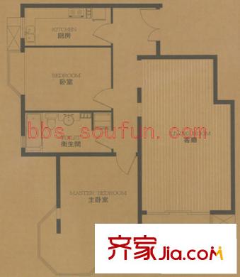 卡布其诺户型图A2户型 2室2厅1卫1厨