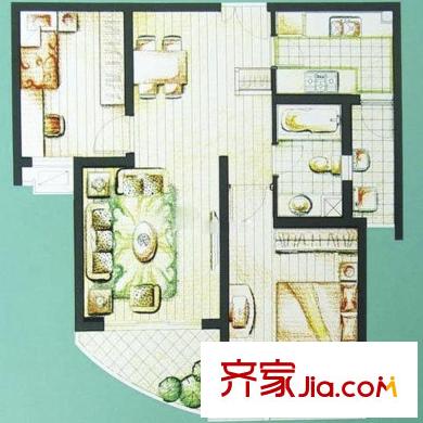慧芝湖花园二期户型图时尚两房户型图 2室2厅1卫