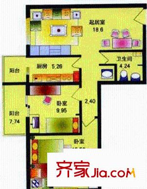 华芳园户型图2室户型图 2室1厅1卫1厨