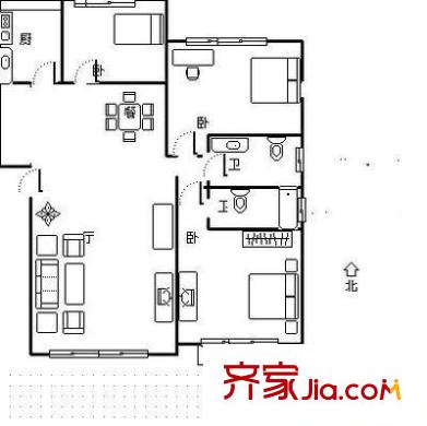 龙锦苑东四区户型图户型图 3室2厅2卫1厨