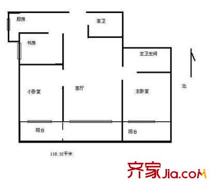 双花园南里二区户型图户型图 3室1厅2卫1厨