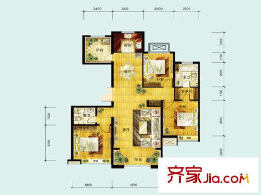 华远铭悦世家户型图23、24、25号楼B反户型(售罄) 4室2厅2卫1厨