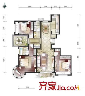 金隅花石匠C户型 3室2厅2卫1厨