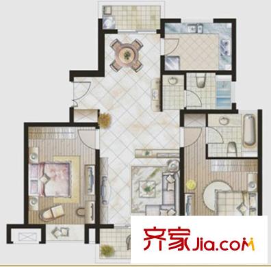 万源城朗郡户型图明媚两房户型图 2室2厅2卫1厨