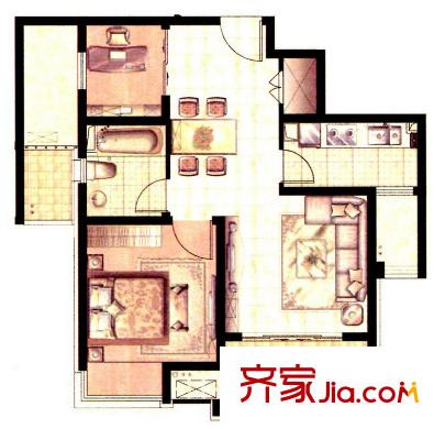 万源城尚郡户型图温馨两房 2室1厅1卫1厨
