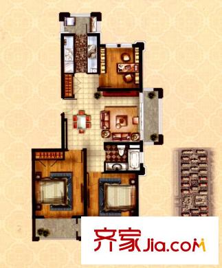 浦江颐城晶寓户型图A户型图 3室2厅1卫1厨