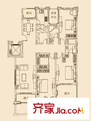 浦江颐城晶寓户型图花园洋房B户型 3室2厅2卫1厨