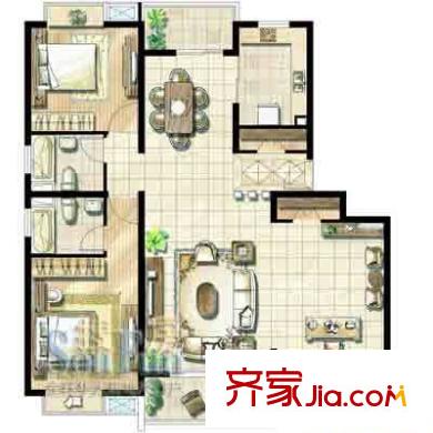 紫兰苑二期U品户型图9号楼 3室2厅2卫1厨
