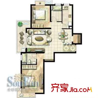 紫兰苑二期U品户型图11号楼 3室2厅2卫1厨