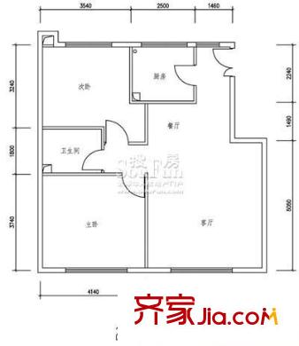 方庄6号户型图2号楼G1户型 2室2厅1卫1厨