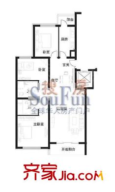 观景园户型图9#楼 B户型 3室2厅2卫1厨