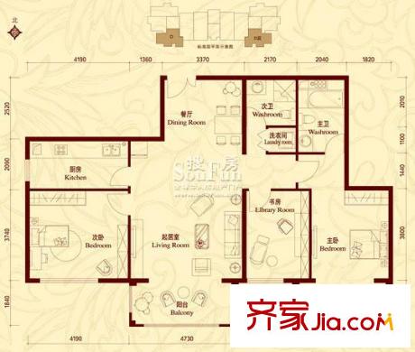 方庄6号户型图米兰阳光D户型-三室两厅两卫 3室2厅2卫1厨