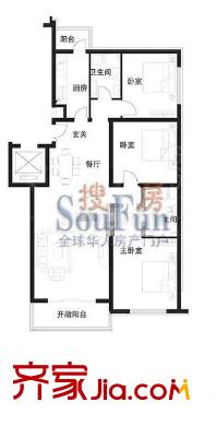 观景园户型图10#楼 C户型 3室1厅2卫1厨