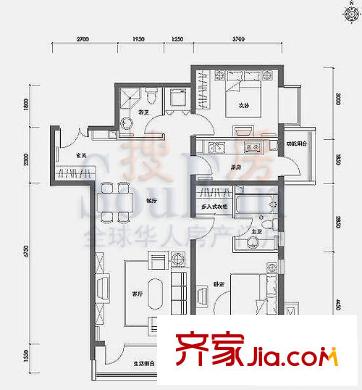 金尚嘉园户型图二居B2户型 2室2厅2卫1厨