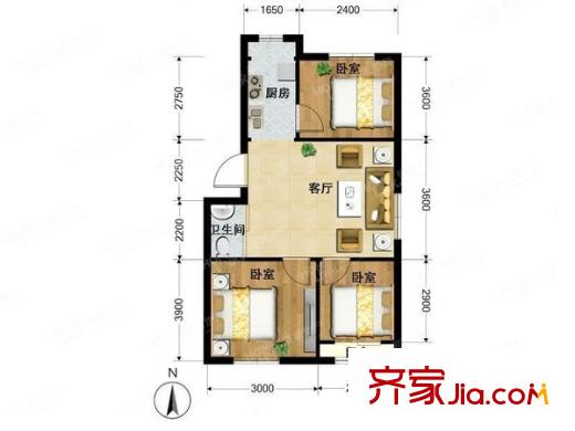 龙乡小区 3室 户型图