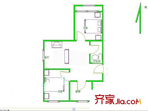 龙乡小区户型图户型图 2室1厅1卫1厨