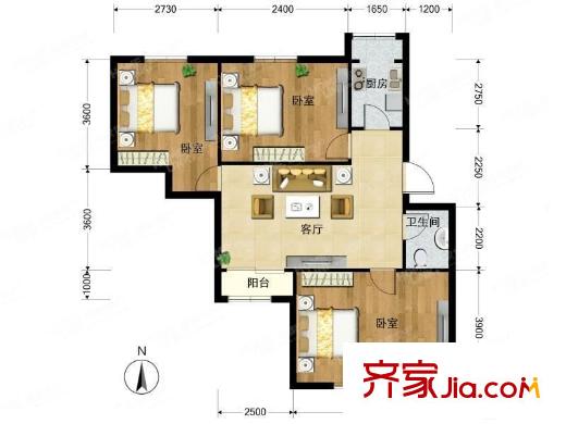 龙乡小区 3室 户型图