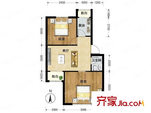 龙乡小区 2室 户型图