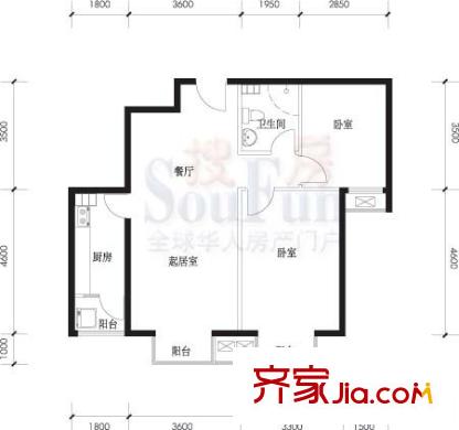 名都家苑户型图6号楼A2户型 2室2厅1卫1厨