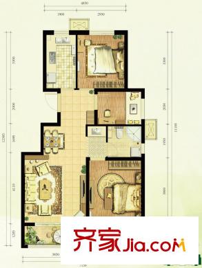 中国铁建国际花园二期B1户型图 3室2厅1卫1厨