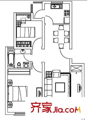 证大家园三期户型图户型图 2室1厅1卫1厨