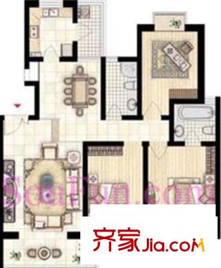 BOBO自由城一期户型图B2户型 3室2厅2卫1厨