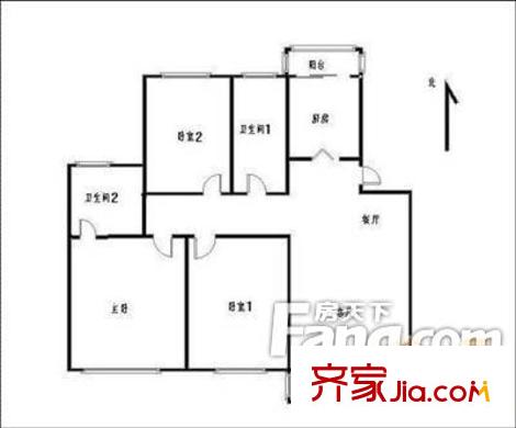 武夷花园水仙园户型图户型图 3室2厅2卫1厨