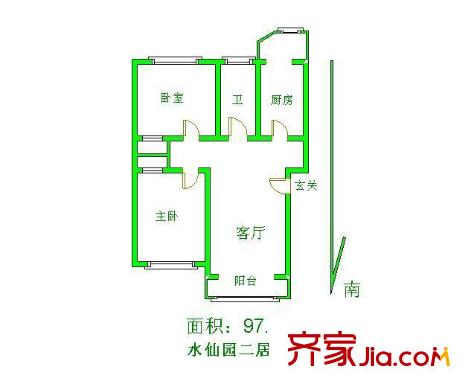 武夷花园水仙园户型图二居97.27平米 2室1厅1卫1厨