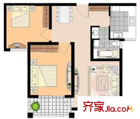 上海康城户型图 户型图 2室1厅1卫1厨