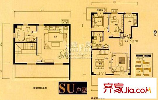 大成郡户型图若辰园SU户型 4室2厅2卫1厨
