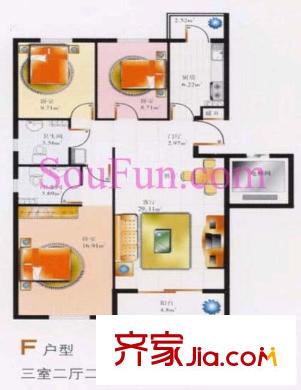 河畔丽景户型图户型图 3室2厅2卫1厨