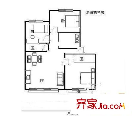 龙锦苑东三区户型图户型图 3室1厅2卫1厨