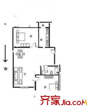 龙锦苑东三区户型图户型图 2室2厅1卫1厨