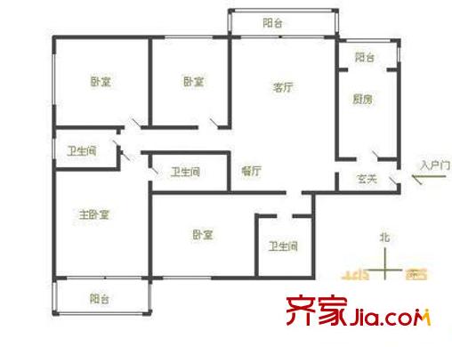 果岭小镇户型图户型图 4室2厅3卫1厨