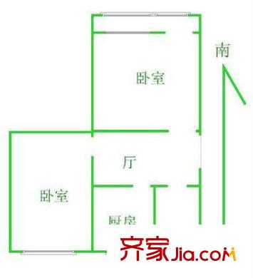 马家堡西里户型图2室户型图 2室1厅1卫1厨
