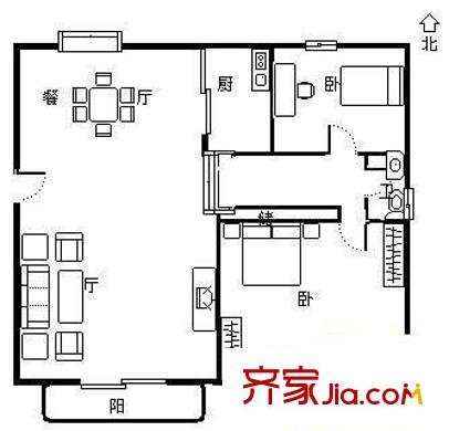佳洲欣苑户型图户型图 2室2厅1卫1厨