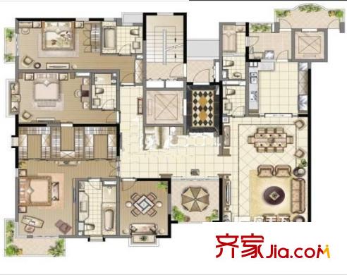 陆家嘴公馆户型图户型图 4室2厅2卫1厨