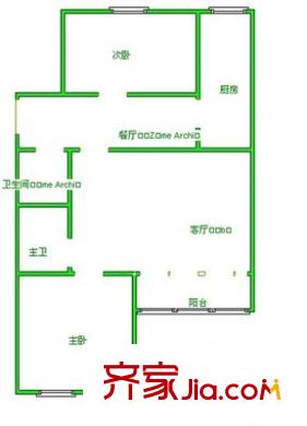 双兴北区 2室 户型图