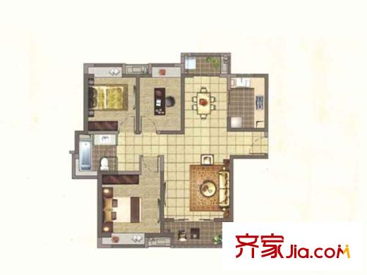 中环国际公寓G户型 3室2厅1卫1厨