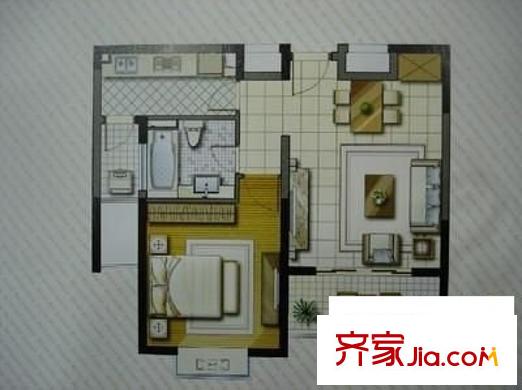 地杰国际城户型图户型图 1室1厅1卫1厨