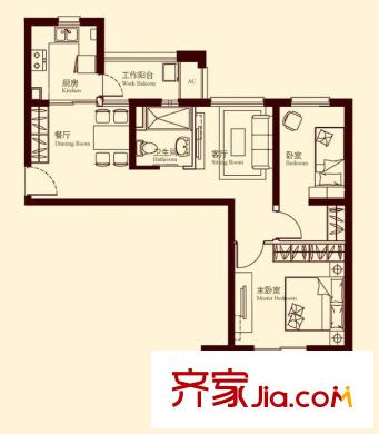 中海御景熙岸户型图D1户型 2室2厅1卫1厨