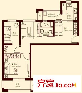 中海御景熙岸户型图D4户型 2室2厅1卫1厨