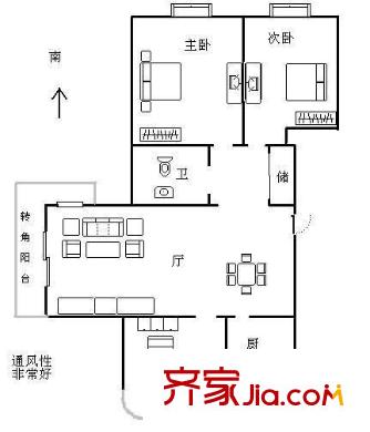 大华水岸蓝桥户型图户型图 3室2厅1卫1厨