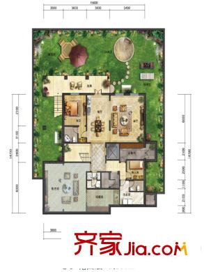 格拉斯小镇三期S3花园层户型图 6室3厅5卫2厨