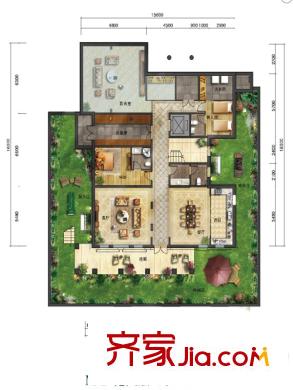 格拉斯小镇三期M2花园层户型图 5室7厅6卫1厨