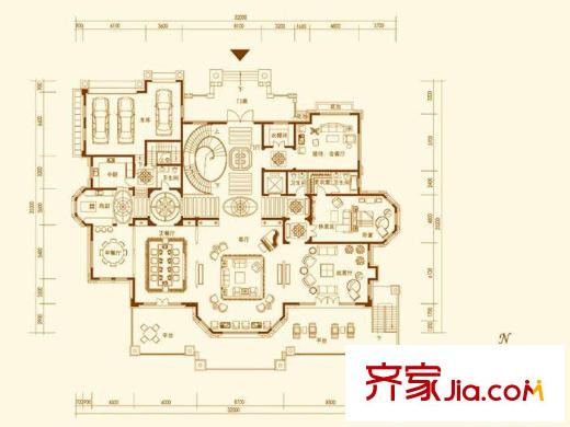泰禾红御E户型首层户型图 5室6厅5卫2厨